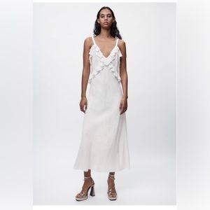 Zara Ruffled Linen Blend Dress | Size Small
